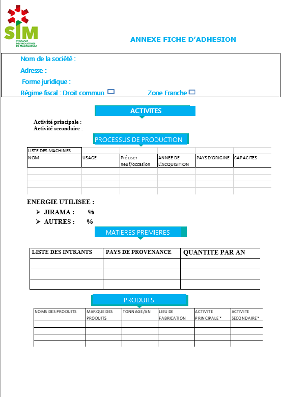 Annexe fiche d'adhésion