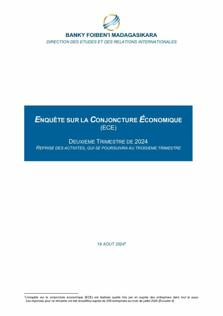 ENQUÊTE SUR LA CONJONCTURE ÉCONOMIQUE(ECE) DEUXIEME TRIMESTRE DE 2024