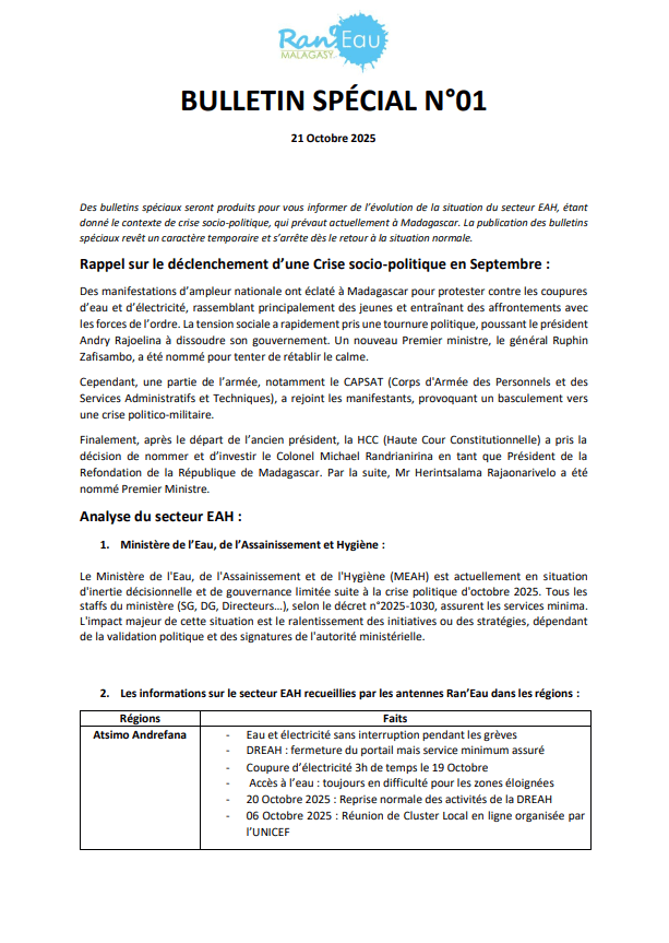 Bulletin Spécial N°01 - Ran'Eau